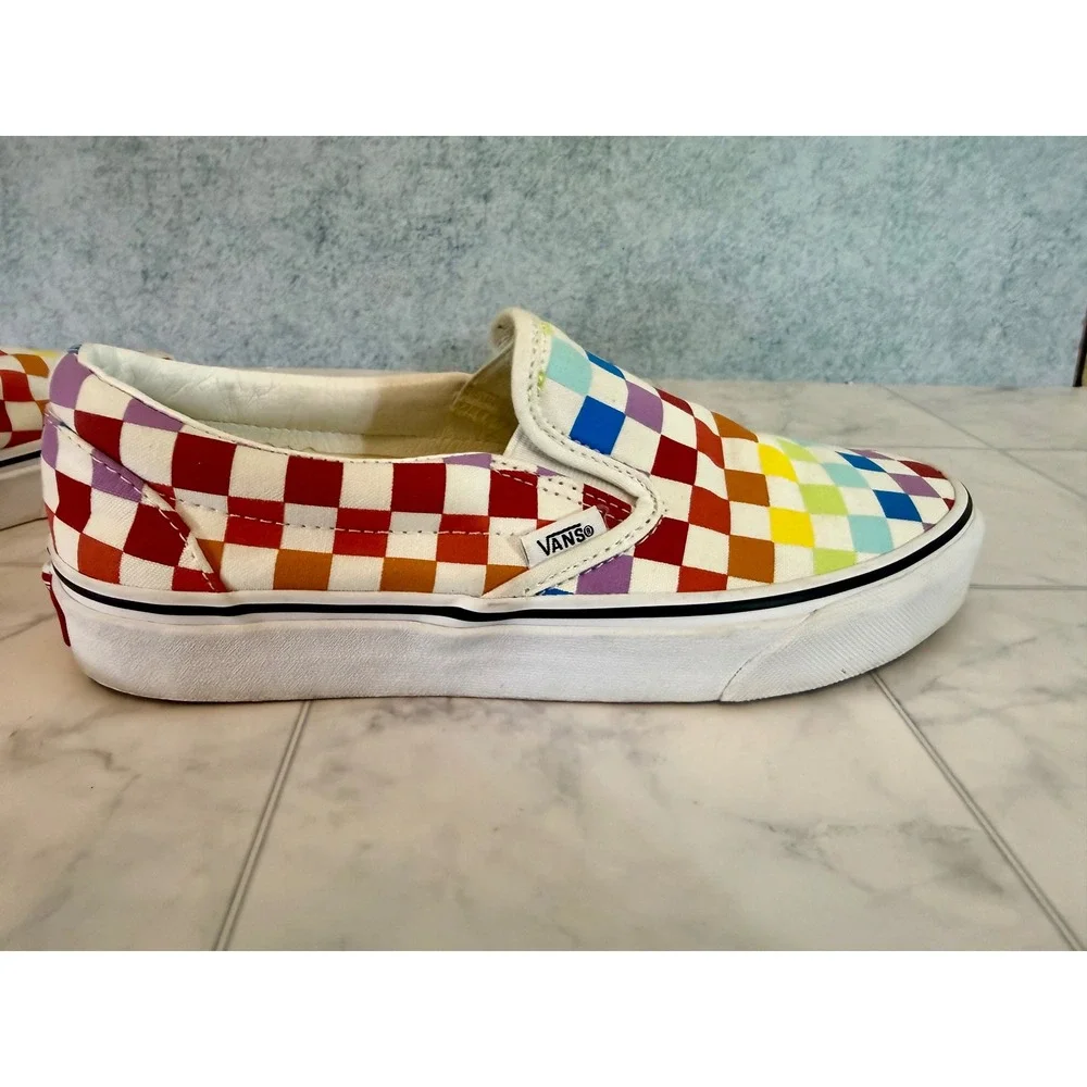 Vans Classic Slip-On Rainbow Checkerboard Sneakers Mens 7 Womens 8.5 Multi Color